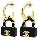 シャネル CHANEL マトラッセバッグ モチーフ フープ ABA009 ブラック×ゴールド GP レジン ピアス シャンパンゴールド金具 ココマーク CCマーク