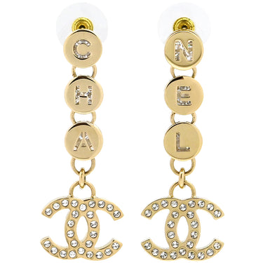 シャネル CHANEL ココマーク ロゴ ドロップ ゴールド GP ラインストーン ピアス シャンパンゴールド金具 CCマーク スイング