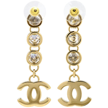 シャネル CHANEL ココマーク ロゴ ドロップ ゴールド GP ラインストーン ピアス シャンパンゴールド金具 CCマーク スイング