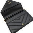 シャネル CHANEL シェブロン Vステッチ ブラック レザー ラムスキン チェーンウォレット ゴールド金具 チェーンショルダー CCボタン 黒