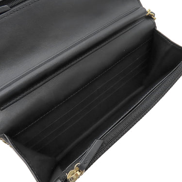 シャネル CHANEL シェブロン Vステッチ ブラック レザー ラムスキン チェーンウォレット ゴールド金具 チェーンショルダー CCボタン 黒