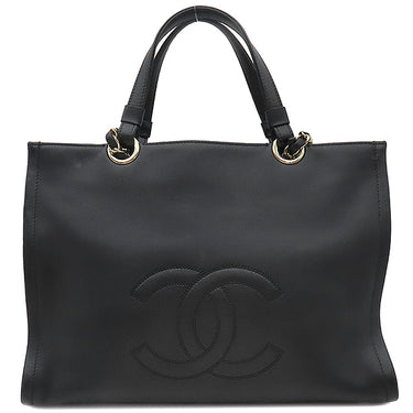シャネル CHANEL チェーンショルダー ブラック レザー トートバッグ ゴールド金具 黒 ココマーク 肩掛け