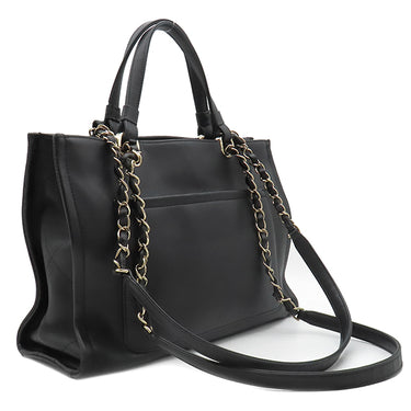 シャネル CHANEL チェーンショルダー ブラック レザー トートバッグ ゴールド金具 黒 ココマーク 肩掛け