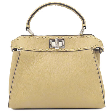 フェンディ FENDI ピーカブー ミニ セレリア ベージュ レザー 2WAYバッグ シルバー金具 ハンドバッグ ショルダー
