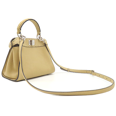 フェンディ FENDI ピーカブー ミニ セレリア ベージュ レザー 2WAYバッグ シルバー金具 ハンドバッグ ショルダー