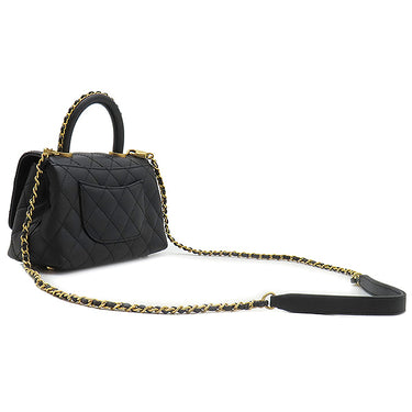 シャネル CHANEL トップハンドル ミニ フラップ バッグ AS2215 ブラック レザー キャビアスキン 2WAYバッグ ゴールド金具 ココハンドル 黒 ショルダーバッグ