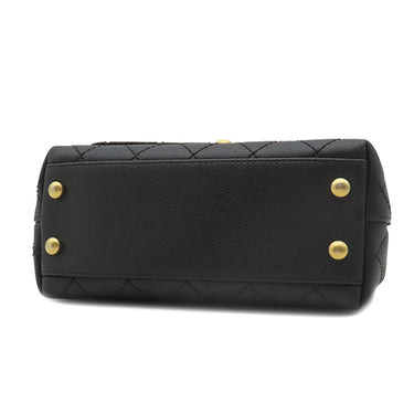 シャネル CHANEL トップハンドル ミニ フラップ バッグ AS2215 ブラック レザー キャビアスキン 2WAYバッグ ゴールド金具 ココハンドル 黒 ショルダーバッグ