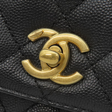 シャネル CHANEL トップハンドル ミニ フラップ バッグ AS2215 ブラック レザー キャビアスキン 2WAYバッグ ゴールド金具 ココハンドル 黒 ショルダーバッグ