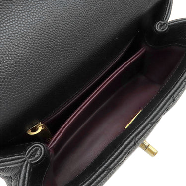 シャネル CHANEL トップハンドル ミニ フラップ バッグ AS2215 ブラック レザー キャビアスキン 2WAYバッグ ゴールド金具 ココハンドル 黒 ショルダーバッグ