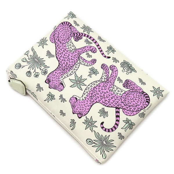 エルメス HERMES シルキー ポケット レオパード マッシュルーム×モーヴ