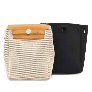 エルメス HERMES エールバッグ TPM ナチュラル×ブラック トワルGM トワルオフィシエ レザー ショルダーバッグ シルバー金具 黒 ストッパー欠品