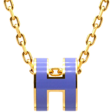 エルメス HERMES ポップアッシュ ミニ ペンダント リラXゴールド GP ラッカー ネックレス 紫 Hモチーフ