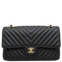 シャネル CHANEL マトラッセ 25 シェブロン ブラック ラムスキン ショルダーバッグ ゴールド金具 黒 ダブルフラップ Vステッチ