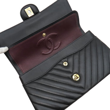 シャネル CHANEL マトラッセ 25 シェブロン ブラック ラムスキン ショルダーバッグ ゴールド金具 黒 ダブルフラップ Vステッチ