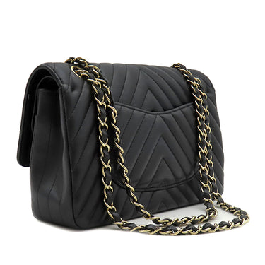 シャネル CHANEL マトラッセ 25 シェブロン ブラック ラムスキン ショルダーバッグ ゴールド金具 黒 ダブルフラップ Vステッチ