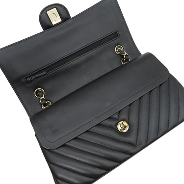 シャネル CHANEL マトラッセ 25 シェブロン ブラック ラムスキン ショルダーバッグ ゴールド金具 黒 ダブルフラップ Vステッチ