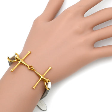 エルメス HERMES モール ホワイト ヴォースイフト メタル ブレスレット ゴールド金具 白 レザーブレス H