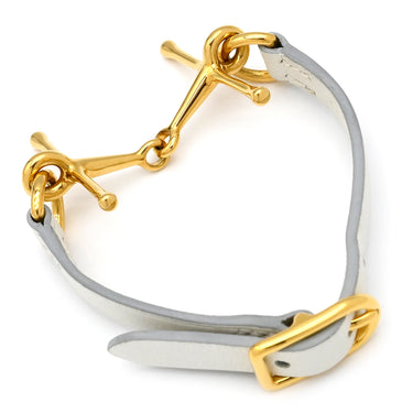エルメス HERMES モール ホワイト ヴォースイフト メタル ブレスレット ゴールド金具 白 レザーブレス H
