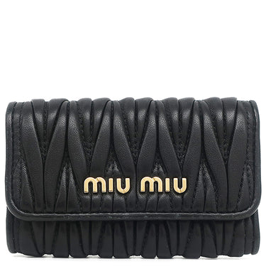 ミュウミュウ MIU MIU マテラッセ キーケース 5PG222 N88 ブラック レザー キーケース ゴールド金具 黒 メタルロゴ 6連 6本 MATELASSE
