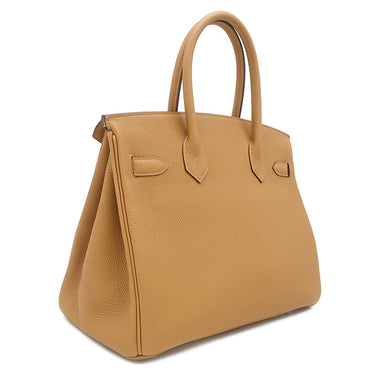 エルメス HERMES バーキン30 ヴェルソ キャラメル×ライム トゴ ハンドバッグ シルバー金具 茶 黄色 バイカラー