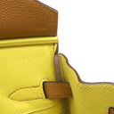 エルメス HERMES バーキン30 ヴェルソ キャラメル×ライム トゴ ハンドバッグ シルバー金具 茶 黄色 バイカラー