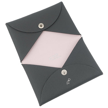 エルメス HERMES カルヴィ グリミスティ×モーブペール ヴォーエプソン カードケース シルバー金具 新品 未使用 【PO品】グレー ピンク