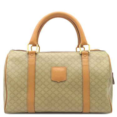 セリーヌ CELINE マカダム柄 ボストンバッグ ベージュ レザー PVC ボストンバッグ ゴールド金具 ハンドバッグ