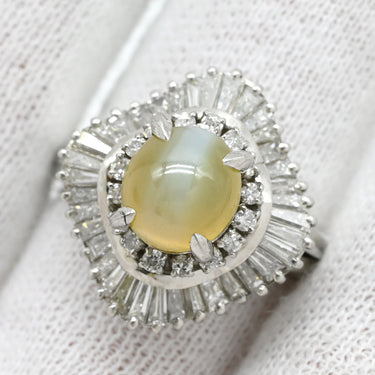 ノンブランド NON BRAND クリソベリル キャッツアイ ダイヤ リング プラチナシルバー Pt900 クリソベリルキャッツアイ ダイヤモンド リング 指輪 猫目石 2.25ctct プラチナム PT ダイヤモンド オーバル 15号