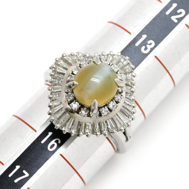 ノンブランド NON BRAND クリソベリル キャッツアイ ダイヤ リング プラチナシルバー Pt900 クリソベリルキャッツアイ ダイヤモンド リング 指輪 猫目石 2.25ctct プラチナム PT ダイヤモンド オーバル 15号