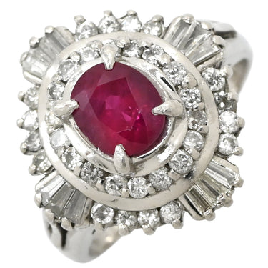 ノンブランド NON BRAND ルビー 1.223ct ダイヤ レッド×プラチナシルバー Pt900 ルビー ダイヤモンド リング 指輪 赤 1P 1石 1粒 プラチナ Pt900 メレダイヤ パヴェ バケットカット オーバル 楕円 12号