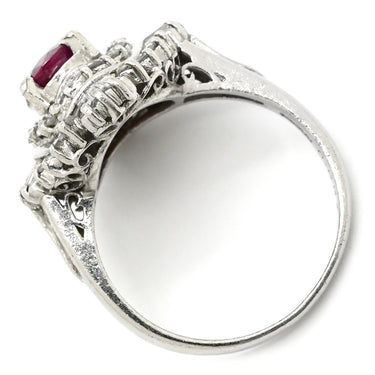 ノンブランド NON BRAND ルビー 1.223ct ダイヤ レッド×プラチナシルバー Pt900 ルビー ダイヤモンド リング 指輪 赤 1P 1石 1粒 プラチナ Pt900 メレダイヤ パヴェ バケットカット オーバル 楕円 12号