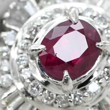 ノンブランド NON BRAND ルビー 1.223ct ダイヤ レッド×プラチナシルバー Pt900 ルビー ダイヤモンド リング 指輪 赤 1P 1石 1粒 プラチナ Pt900 メレダイヤ パヴェ バケットカット オーバル 楕円 12号