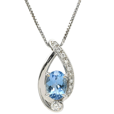 ノンブランド NON BRAND アクアマリン ダイヤ ペンダント ホワイトゴールド K18WG アクアマリン ダイヤモンド ネックレス Au750 18K 18金 ブルー 0.85ct オーバルミックスカット