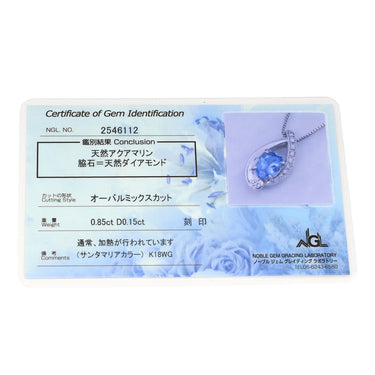 ノンブランド NON BRAND アクアマリン ダイヤ ペンダント ホワイトゴールド K18WG アクアマリン ダイヤモンド ネックレス Au750 18K 18金 ブルー 0.85ct オーバルミックスカット