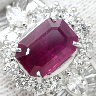 ノンブランド NON BRAND ルビー ダイヤリング プラチナシルバー Pt900 ルビー ダイヤモンド リング 指輪 レッド 赤 1石 ダイヤモンド 1.59ct プラチナム PT 長方形 10号