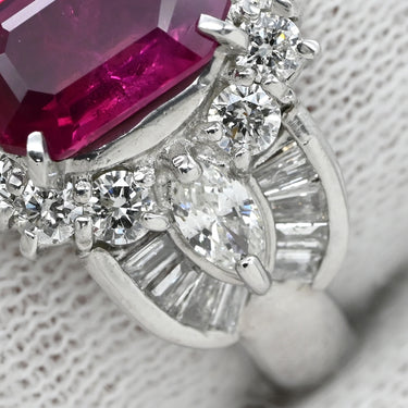 ノンブランド NON BRAND ルビー ダイヤリング プラチナシルバー Pt900 ルビー ダイヤモンド リング 指輪 レッド 赤 1石 ダイヤモンド 1.59ct プラチナム PT 長方形 10号