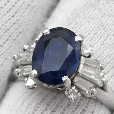ノンブランド NON BRAND ブルーサファイア 2.26ct ダイヤ 0.64ct ブルー✕プラチナシルバー Pt900 サファイア ダイヤモンド リング 指輪 青 Pt900 プラチナ オーバルミックスカット ヘイローデザイン 14号
