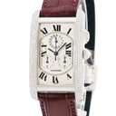 腕時計 カルティエ Cartier タンクアメリカン クロノリフレックス LM クオーツ メンズ K18WG無垢 純正ダイヤ 青針 デイト