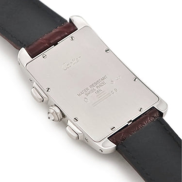 腕時計 カルティエ Cartier タンクアメリカン クロノリフレックス LM クオーツ メンズ K18WG無垢 純正ダイヤ 青針 デイト