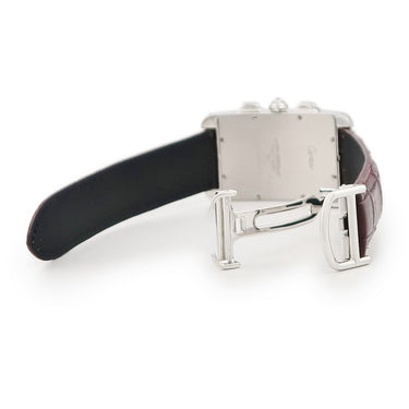 腕時計 カルティエ Cartier タンクアメリカン クロノリフレックス LM クオーツ メンズ K18WG無垢 純正ダイヤ 青針 デイト