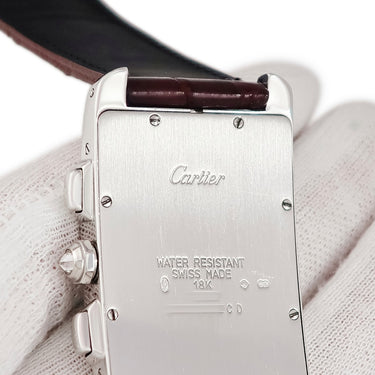 腕時計 カルティエ Cartier タンクアメリカン クロノリフレックス LM クオーツ メンズ K18WG無垢 純正ダイヤ 青針 デイト
