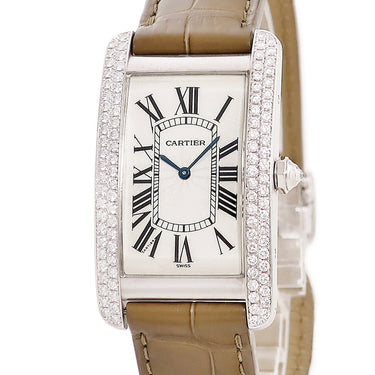 腕時計 カルティエ Cartier タンクアメリカン LM WB701351 自動巻き メンズ K18WG無垢 純正ダイヤ ギョウシェ 青針