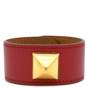 エルメス HERMES メドール レッド ヴォーエプソン GP ブレスレット ゴールド金具 レザーブレス スタッズ
