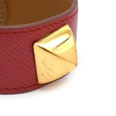 エルメス HERMES メドール レッド ヴォーエプソン GP ブレスレット ゴールド金具 レザーブレス スタッズ