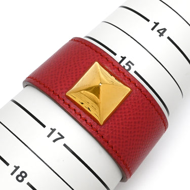 エルメス HERMES メドール レッド ヴォーエプソン GP ブレスレット ゴールド金具 レザーブレス スタッズ