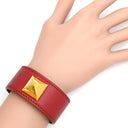 エルメス HERMES メドール レッド ヴォーエプソン GP ブレスレット ゴールド金具 レザーブレス スタッズ