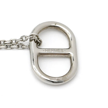 エルメス HERMES オーマイヨン PM オレンジXシルバー レザー メタル ネックレス シェーヌダンクルモチーフ