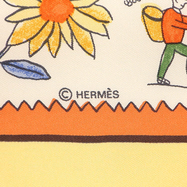 エルメス HERMES カレ90 CARRE イエロー×オレンジ×マルチカラー シルク スカーフ 【Retour A Laterre/故郷に帰る】