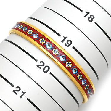 エルメス HERMES エマイユ PM レッドXマルチカラー GP 七宝焼き バングル ゴールド金具 花柄 ブレスレット 七宝