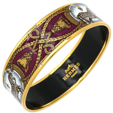 エルメス HERMES エマイユ GM ピンク×マルチカラー GP 七宝焼き バングル ゴールド金具 ローズ 馬 馬装具 タッセル